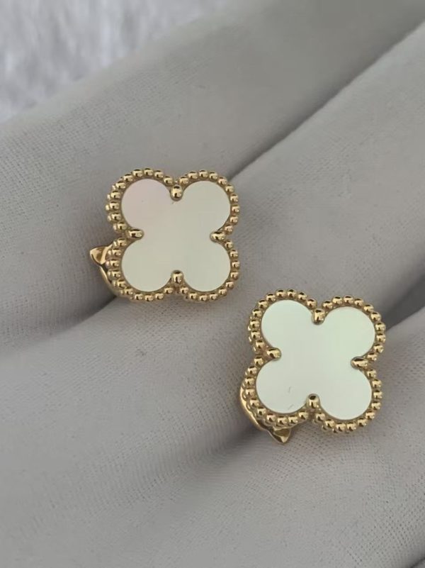 Custom Solid 18k Gold Van Cleef & Arpels Vintage Alhambra Earrings Custom Solid 18k Gold Van Cleef & Arpels Vintage Alhambra Earrings