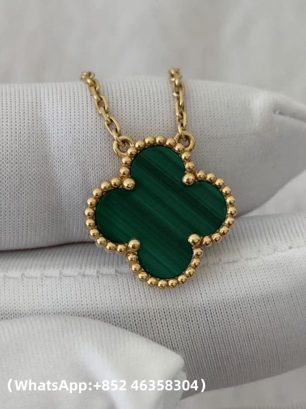 Custom Solid 18K Gold Van Cleef & Arpels Vintage Alhambra Pendant Malachite