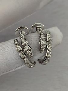 Custom Bvlgari Serpenti Viper Hoop Earrings Set with Full Pavé Diamonds
