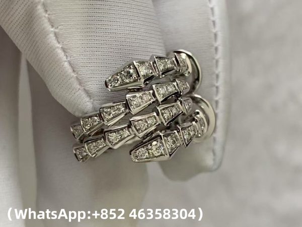 Custom Bvlgari Serpenti Viper Hoop Earrings Set with Full Pavé Diamonds