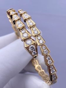 Custom Solid 18K Gold Bulgari Jewelry Serpenti Viper One-Coil Bracelet Set with Full Pavé Diamonds