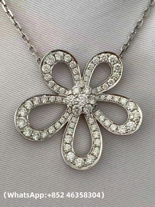 Custom Solid 18k Gold Van Cleef & Arpels Jewelry Flowerlace Pendant 18K White Gold