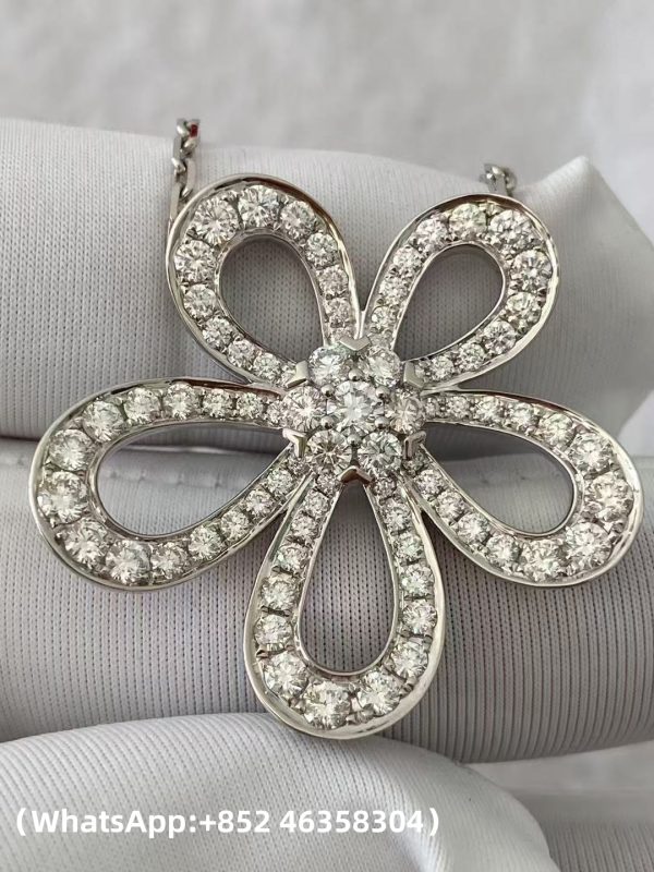Custom Solid 18k Gold Van Cleef & Arpels Jewelry Flowerlace Pendant 18K White Gold
