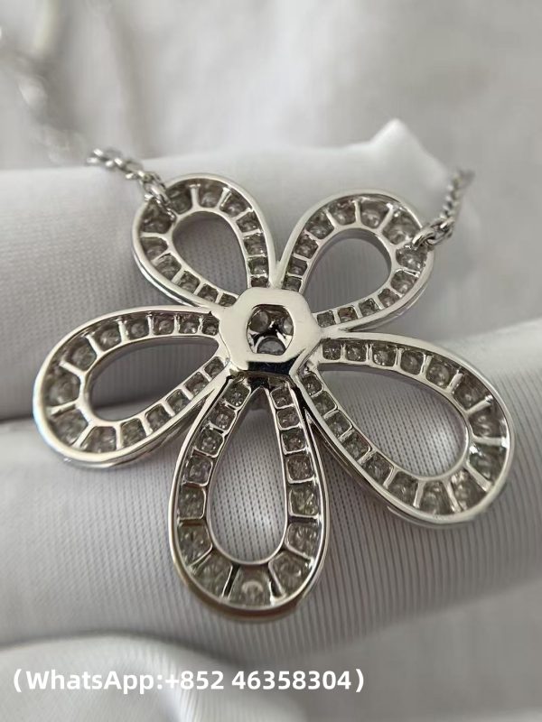 Custom Solid 18k Gold Van Cleef & Arpels Jewelry Flowerlace Pendant 18K White Gold