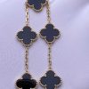Custom Solid 18k Gold Van Cleef & Arpels Jewelry Vintage Alhambra Bracelet, 5 Motifs, Onyx