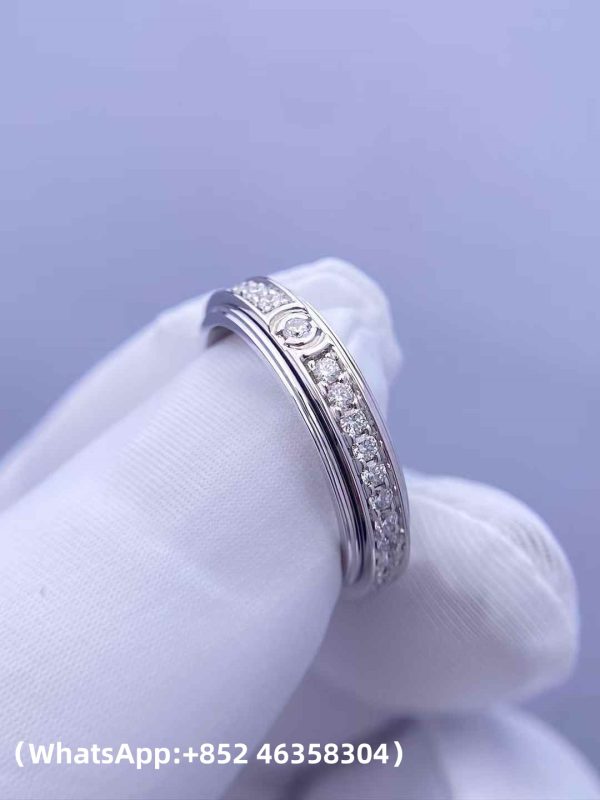 Custom Solid 18k Gold Piaget Jewelry Possession Ring in rhodium finish set with 36 brilliant-cut diamonds and one Possession-set brilliant-cut diamond Custom Solid 18k Gold Piaget Jewelry Possession Ring in rhodium finish set with 36 brilliant-cut diamonds and one Possession-set brilliant-cut diamond