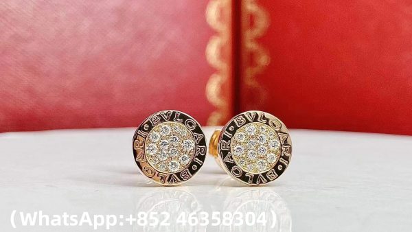 Custom Solid 18k Gold Bulgari Jewelry Bulgari Single Circle Stud Earring with Round Brilliant Pavé Diamonds