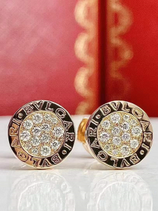 Custom Solid 18k Gold Bulgari Jewelry Bulgari Single Circle Stud Earring with Round Brilliant Pavé Diamonds