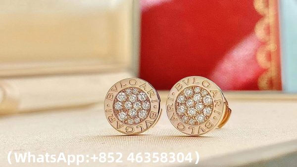 Custom Solid 18k Gold Bulgari Jewelry Bulgari Single Circle Stud Earring with Round Brilliant Pavé Diamonds