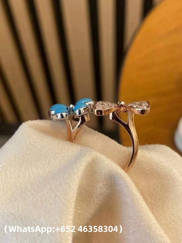 Custom Solid 18k Gold Van Cleef & Arpels Two Butterfly Between the Finger Ring