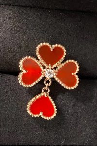 Custom Solid 18k Gold Van Cleef & Arpels Sweet Hearts Ring 18K Rose Gold Carnelian