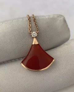 Custom Solid 18k Gold Buglari Jewelry Divas' Dream Necklace with Pendant Set with One Diamond and Carnelian