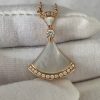 Custom Solid 18k Gold Bulgari Divas' Dream Necklace Set with Mother of Pearl Elements, A Round Brilliant-Cut Diamond and Pavé Diamonds
