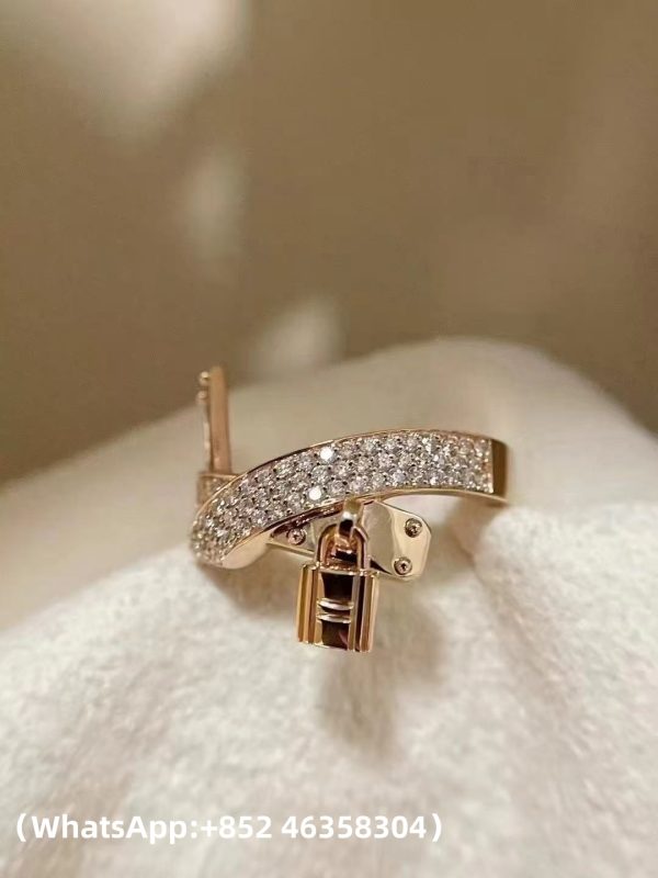 Custom Solid 18k Gold Hermes Jewelry Ring in Rose Gold Set With Diamonds