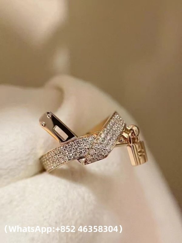 Custom Solid 18k Gold Hermes Jewelry Ring in Rose Gold Set With Diamonds
