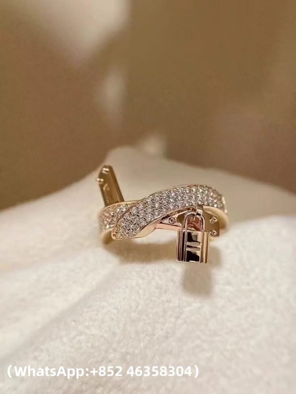 Custom Solid 18k Gold Hermes Jewelry Ring in Rose Gold Set With Diamonds