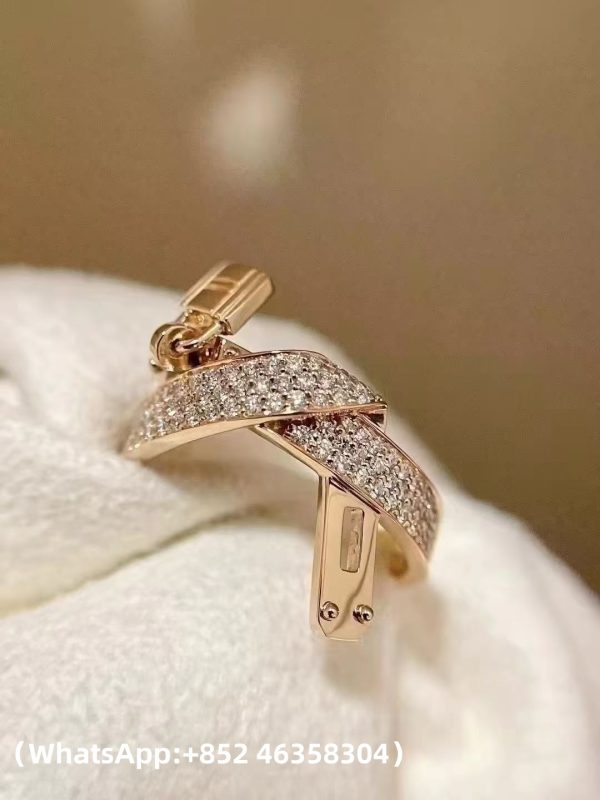 Custom Solid 18k Gold Hermes Jewelry Ring in Rose Gold Set With Diamonds