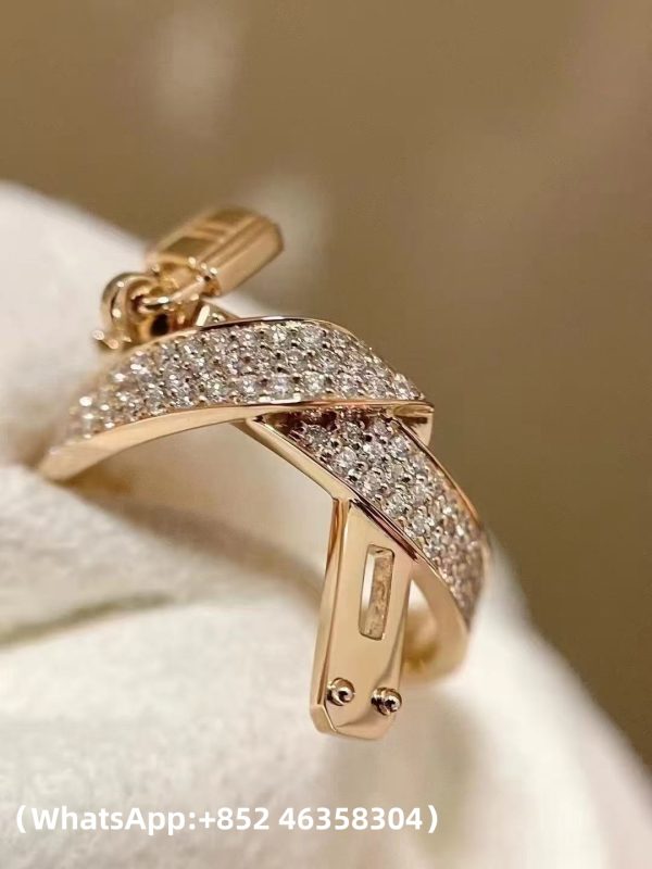 Custom Solid 18k Gold Hermes Jewelry Ring in Rose Gold Set With Diamonds