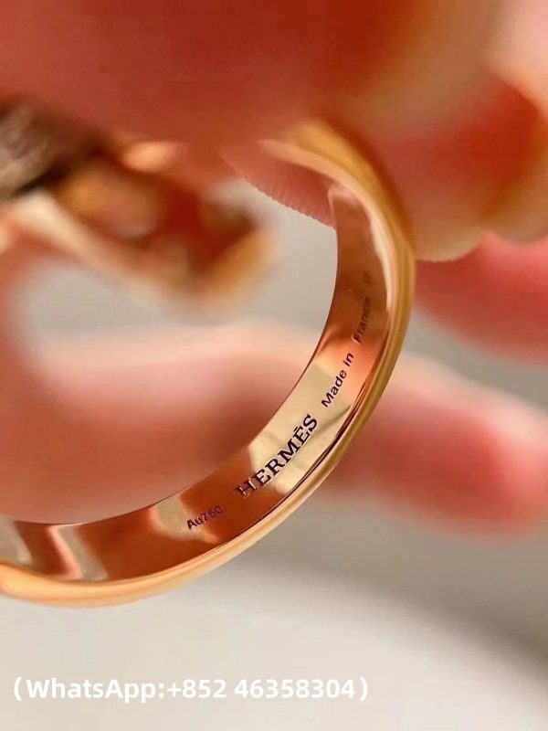 Custom Solid 18k Gold Hermes Jewelry Ring in Rose Gold Set With Diamonds