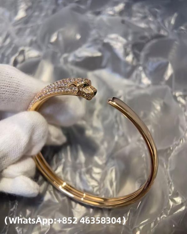 Custom Solid 18k Gold Cartier Jewelry Panthère De Cartier Bracelet Small Model Half-Paved