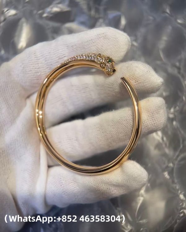 Custom Solid 18k Gold Cartier Jewelry Panthère De Cartier Bracelet Small Model Half-Paved