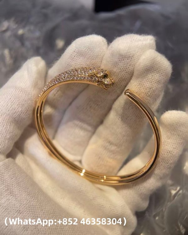 Custom Solid 18k Gold Cartier Jewelry Panthère De Cartier Bracelet Small Model Half-Paved