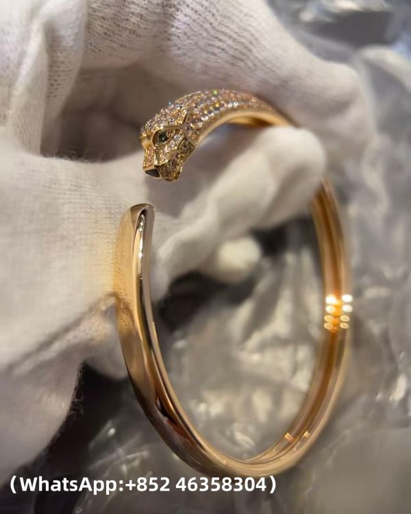 Custom Solid 18k Gold Cartier Jewelry Panthère De Cartier Bracelet Small Model Half-Paved