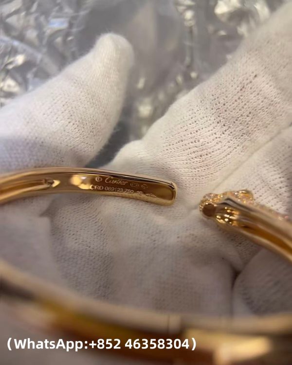 Custom Solid 18k Gold Cartier Jewelry Panthère De Cartier Bracelet Small Model Half-Paved