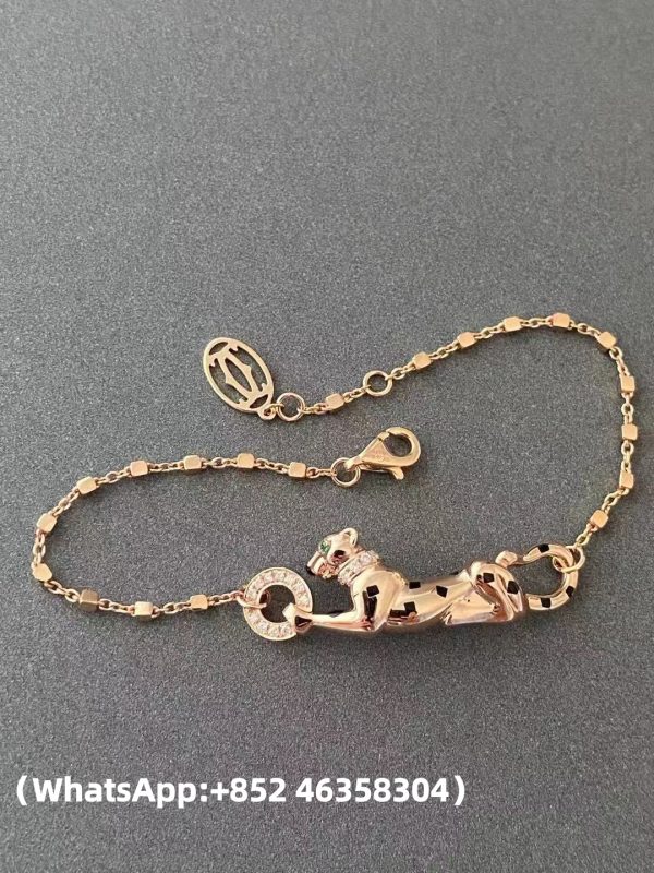 Custom Solid 18k Gold Cartier Jewelry Panthère de Cartier Bracelet, on Chain, Diamonds