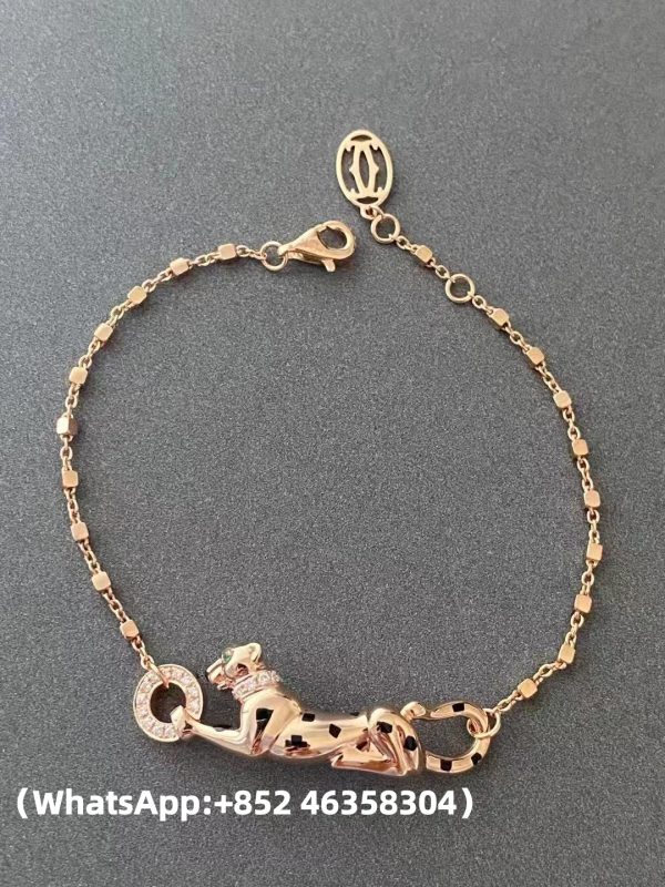 Custom Solid 18k Gold Cartier Jewelry Panthère de Cartier Bracelet, on Chain, Diamonds