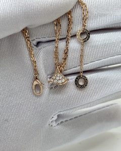 Custom Solid 18K Gold Bulgari Jewelry Divas’ Dream Bracelet with Pendant in Full Pavé Diamonds