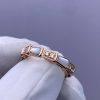 Custom Solid 18k Gold Bulgari Jewelry Serpenti Viper Thin Band Ring Set with Demi Pavé Diamonds and White Mother-of-Pearl Elements