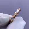 Custom Solid 18k Gold Bulgari Jewelry Serpenti Viper Thin Band Ring Set with Demi Pavé Diamonds and White Mother-of-Pearl Elements