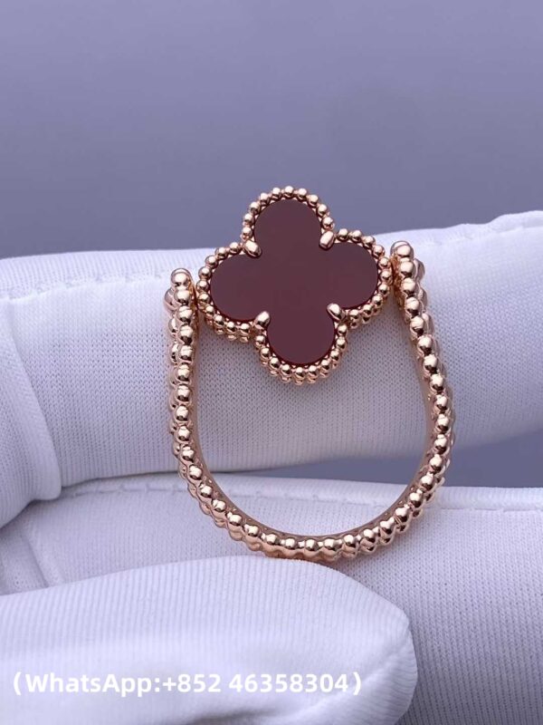 Custom Solid 18k Gold Van Cleef & Arpels Vintage Alhambra Reversible Ring, Carnelian, Diamond
