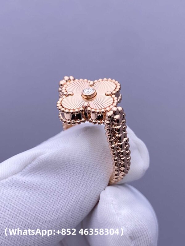 Custom Solid 18k Gold Van Cleef & Arpels Vintage Alhambra Reversible Ring, Carnelian, Diamond