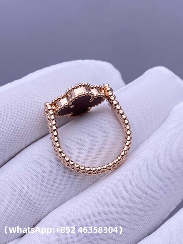 Custom Solid 18k Gold Van Cleef & Arpels Vintage Alhambra Reversible Ring, Carnelian, Diamond