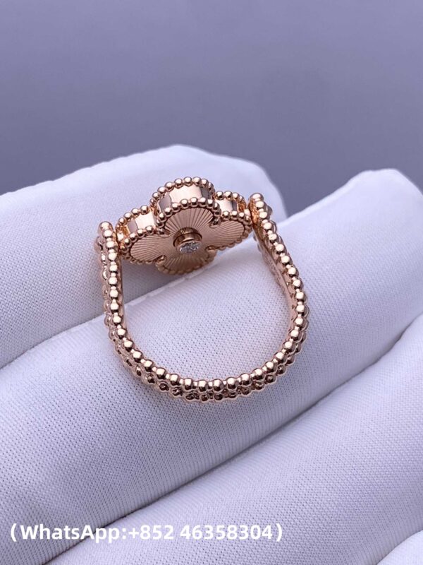 Custom Solid 18k Gold Van Cleef & Arpels Vintage Alhambra Reversible Ring, Carnelian, Diamond