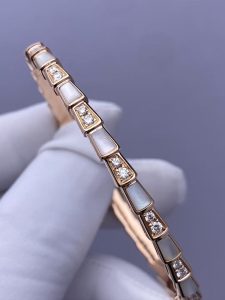 Custom Bvlgari Serpenti Viper Bracelet Set with Mother-Of-Pearl Elements and Pavé Diamonds