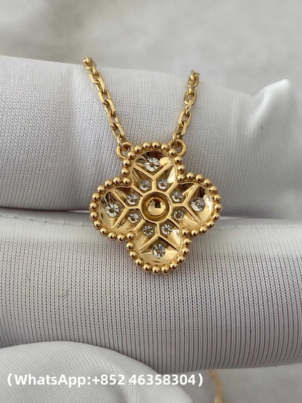 Custom Solid 18k Gold Van Cleef & Arpels Vintage Alhambra Pendant 18K Yellow Gold Diamond