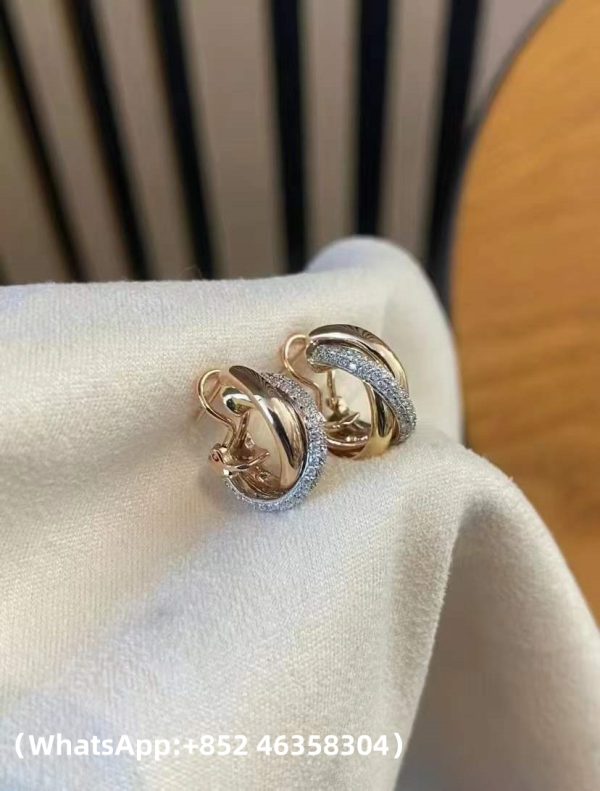 Custom Solid 18k Gold Cartier Trinity Earrings Classic Model Half-Paved Custom Solid 18k Gold Cartier Trinity Earrings Classic Model Half-PavedCustom Solid 18k Gold Cartier Trinity Earrings Classic Model Half-Paved