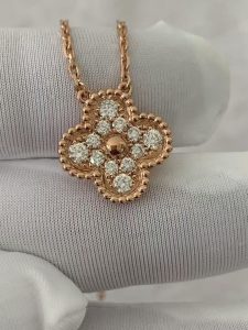 Custom Solid 18k Gold Van Cleef & Arpels Vintage Alhambra Pendant 18K Rose Gold Diamond