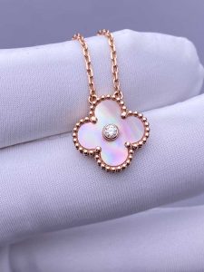 Custom Van Cleef & Arpels Vintage Alhambra Pink Porcelain Holiday Pendant
