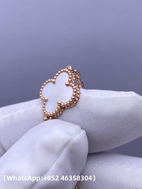 Custom Solid 18k Gold Jewelry Van Cleef & Arpels Vintage Alhambra Bracelet 5 Motifs Mother-of-pearl