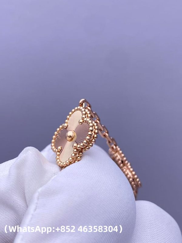 Custom Solid 18k Gold Jewelry Van Cleef & Arpels Vintage Alhambra Bracelet 5 Motifs Mother-of-pearl