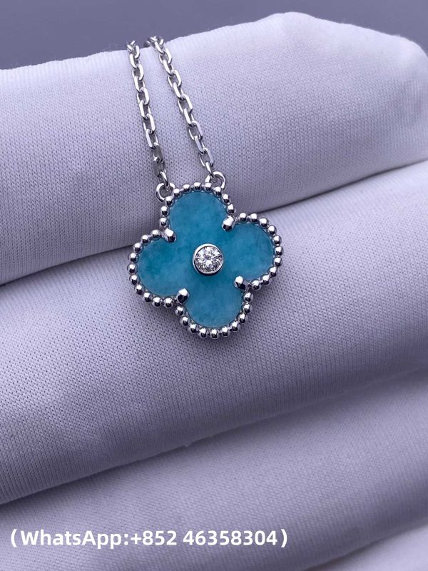 Custom Solid 18k Gold Van Cleef & Arpels Jewelry Vintage Alhambra Diamond Celadon Sèvres Porcelain 2022 Holiday Pendant