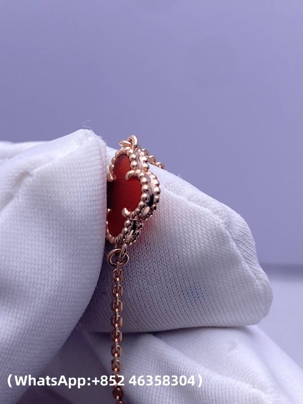 Custom Solid 18k Gold Van Cleef & Arpels Jewelry Sweet Alhambra Bracelet Carnelian 18K Rose Gold