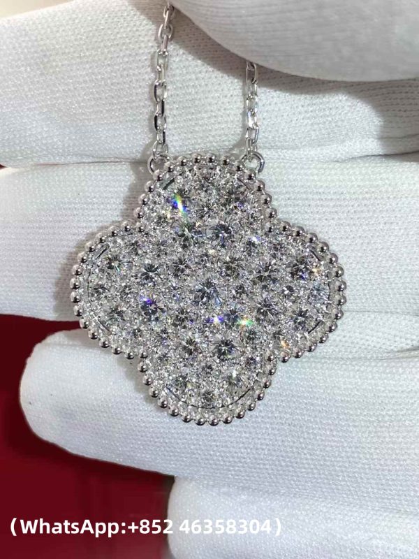 Custom solid 18k gold Van Cleef & Arpels Jewelry Magic Alhambra Pendant, Diamond