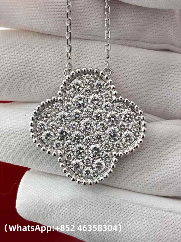 Custom solid 18k gold Van Cleef & Arpels Jewelry Magic Alhambra Pendant, Diamond