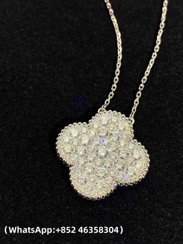 Custom solid 18k gold Van Cleef & Arpels Jewelry Magic Alhambra Pendant, Diamond