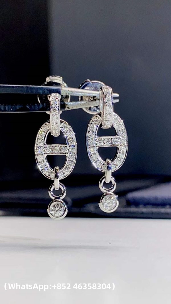 Custom Solid 18K Gold Hermes Jewelry Chaine d’Ancre Drop Earrings